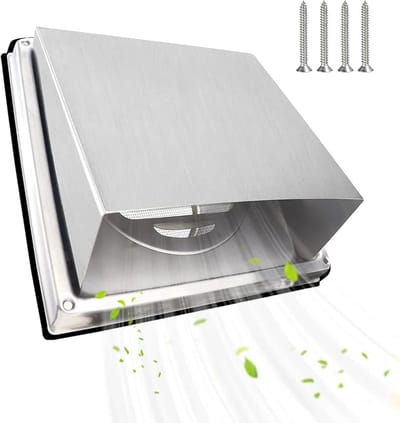 Ventilatierooster 100mm voor Badkamer met RVS Afwerking en Anti-Insecten Gaas, Ideaal voor Luchtcirculatie en Ventilatie