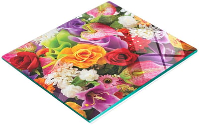 Multifunctionele decoratieve snijplank van gehard glas met bloemenmotief, 60x52 cm