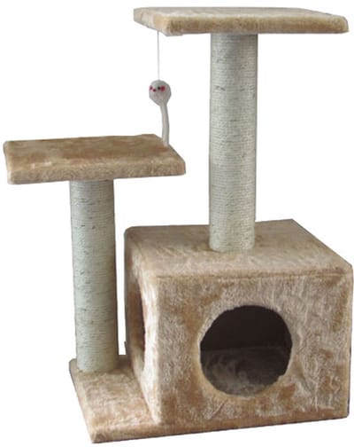 Krabpaal Sandra - Beige - Met slaaphuis en speelmuis - 44 x 33 x 70 cm (LxBxH)