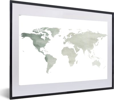 Poster in lijst - Fotolijst 60x40 cm - Posters - Wereldkaart - Grijs - Wit - Posterlijst zwart - Decoratie - Wanddecoratie woonkamer - Muurdecoratie slaapkamer