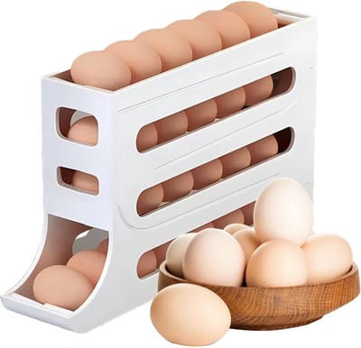 Borvat® Eierdispenser Koelkast Organizer - 4 Laags Ei Opbergdoos - Automatisch Rollend Eierrek - Voor 28 Eieren - Compacte Koelkast Opberger