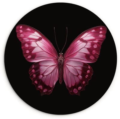 WallCircle® Wandcirkel 120x120 cm - Muurcirkel Vlinder - Fuchsia - Grafisch - Muurdecoratie woonkamer - Wanddecoratie slaapkamer - Kamer decoratie accessoires - Ronde schilderijen XXL