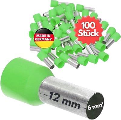 100 stuks Kalitec AE612GN adereindhulzen geïsoleerd 6,0 mm² 12 mm lang groen I Made in Germany I Industriële kwaliteit