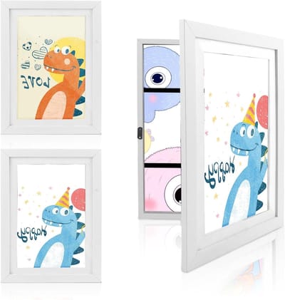 Set van 3 A4 Kinderfoto Lijsten - Voor het Maken van Creatieve Kunstwerken en Foto's - Wit Houten Vouwlijst voor Kinderschilderijen