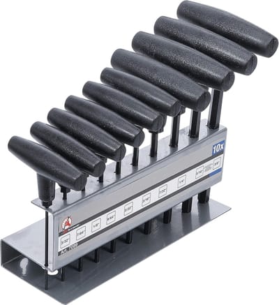 Schroevendraaierset met T-greep, 10-delig, inch bits 3/32" - 3/8", CrV staal, DIN 5264