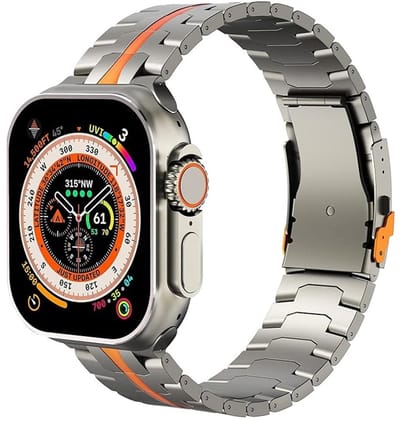 Mobiq - Titanium Bandje geschikt voor Apple Watch 44 mm - zilver/oranje | zilver;oranje