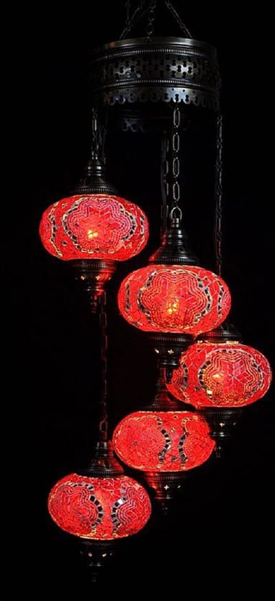 Turkse Lamp - Hanglamp - Mozaïek Lamp - Rood - 5 bollen - Handgemaakt en Authentiek