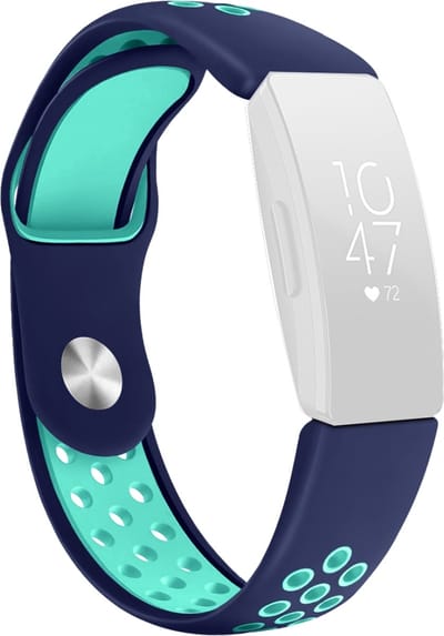 By Qubix - Compatible Fitbit bandje - Geschikt voor fitbit Inspire 1 / HR / Ace 2 siliconen sportbandje - Maat: Large - Blauw + Turquoise