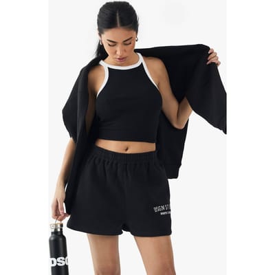 Dames Dsgn Studio Sports Club Applique Sweat Short | Black | Maat: XS