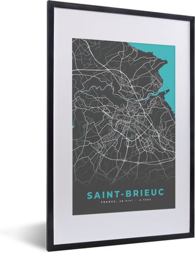 Fotolijst incl. Poster - Saint-Brieuc - Stadskaart - Plattegrond - Kaart - Frankrijk - 40x60 cm - Posterlijst