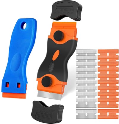 Dailygoods- Schraper met dubbele kop - Plastic Schraper - Kunststof/Roestvrijstalen Messen - Kookplaat/Glasschraper - Hardnekkig Vuil Verwijderen - Quick Change-functie - Reinigingsset