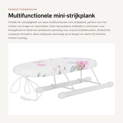 Dailygoods- Strijkplank Opvouwbaar - Mini Strijkplank - Ruimtebesparend - Katoenen Buitenstof - IJzerbestendig Naaldvilt - 26x11x8 cm - Strijktafel
