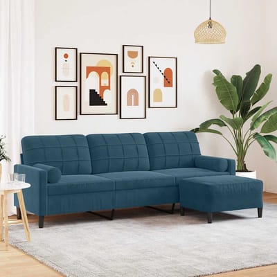 vidaXL - Driezitsbank - met - voetenbank - 210 - cm - fluweel - blauw