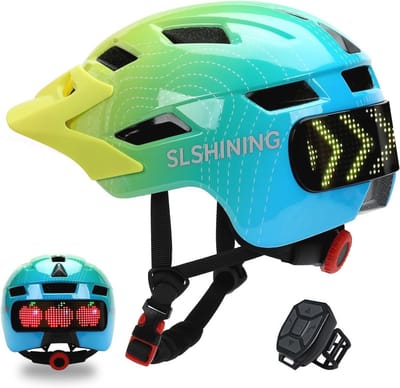 Veilige Kinderfietshelm met LED Richtingaanwijzers en Afneembaar Zonnescherm
