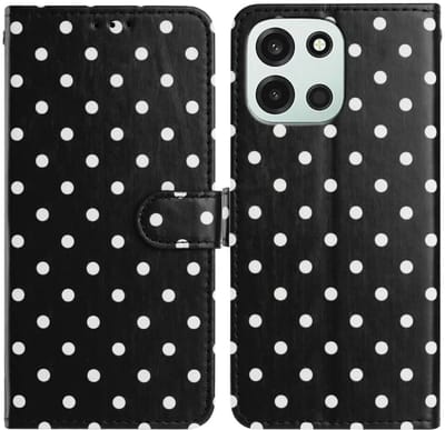 Hoesje Geschikt voor OnePlus Nord 6 | Polka Dot Wallet Book Case | Portemonnee Hoesje | 3 Pasjes | Magneetsluiting | Stand Functie | Zwart