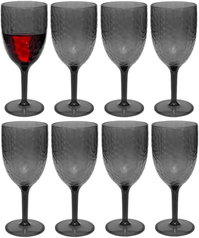 5Five Wijnglazen Estiva - 8x - grijs transparant - onbreekbaar kunststof - 350 ml - camping/outdoor