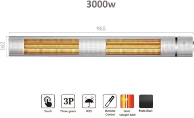 Terrasverwarmer - Heater - Warmte lamp - HB-TW30-R- zilver - 3000W - remote control