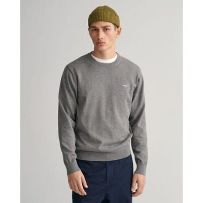 Gant Pullover heren Grijs Katoenen trui met ronde hals 8030561/092