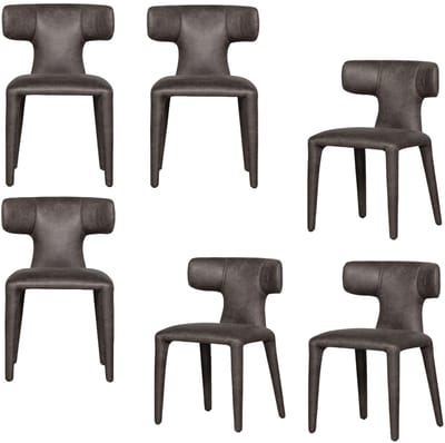 WOOOD Permit Eetkamerstoelen - Leerlook - Zwart/Grijs - Set van 6