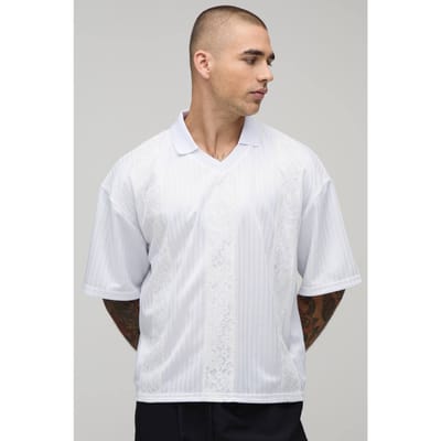 Oversized Boxy Gestreepte Top Met Kanten Paneel In Voetbalstijl | White | Size XS