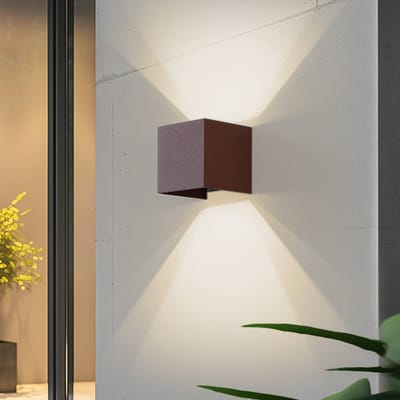 Lindby Smart LED buiten wandlamp Dara, roestkleurig, hoekig, CCT RGB, Tuya
