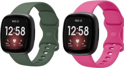 Strap-it Siliconen smartwatch bandjes – geschikt voor Fitbit Versa 3/4 & Fitbit Sense/Sense 2 – Donkergroen & Knalroze – comfortabel, lichtgewicht & zweetbestendig