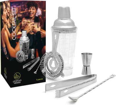 Leopold Vienna - Cocktail set Abouriou 5-delig (cocktail shaker, jigger/pipet, strainer, tang, barlepel) cadeau giftset