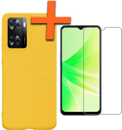 Hoes - Met Screenprotector - Geschikt voor OPPO A57 - Sterk & Shockproof - Back Cover - Siliconen Case - Telefoon Hoes - Geel