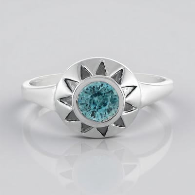 Cavill - Zilveren ring - 925 Sterling Zilver - Ratanakiri Zirkoon 1,40 ct - Modern starburst design - Elegante turkooiskleurige steen