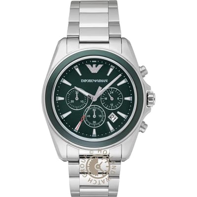 Emporio Armani Chrono Tazio Groot Groen Wijzerplaat Zilver Metaal Heren Quartz Chronograaf Horloge AR6090 groen