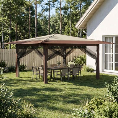 vidaXL - Gazebo - met - 4 - Zijwanden - 4 - x - 4 - m - Crème - en - bruin