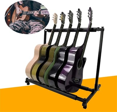 Hanimo Multi-Gitaardisplaystandaard - Gitaarstandaard Akoestische Gitaar - Gitaarstandaard Elektrisch - Gitaarstandaard Universeel - Gitaar Standaard - Geschikt voor 5 gitaren - Zwart - Rubber