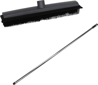 Rubberen bezem - L120 cm - rubber/chroom - zilver - kappersbezem - binnen