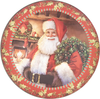 Clayre & Eef Onderbord Ø 33 cm Rood Groen Melamine Kerstman