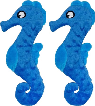 VEDIC® - Zeepaardje Blauw Honden Knuffel - Piepspeelgoed - 2 Stuks - Geen pluche vulling - 26CM