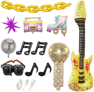 SnelShoppen - 22 Stuks Disco Ballonnen Set met Microfoon en Gitaar Ballon - Creatieve Opblaasbare Speelgoed voor Verjaardagsfeest, Feestdagen, Kindere