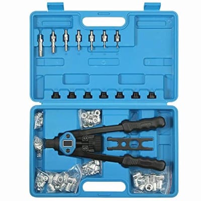 Handklinkhamer met lange handgrepen en gereedschap set - 13 inch met 7 doorn en 110 klinknagelmoeren