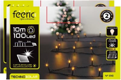 2x feeric lights kerstverlichting - warm wit - 10 m - 100 leds - zwart snoer - op zonne-energie