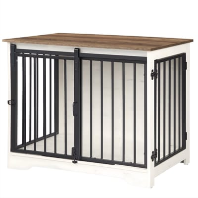Hondenbench - Hondenkrat - Hondenkennel - Hondenhok - 81 cm - Voor Binnen - Wit/bruin