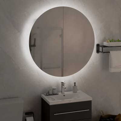 vidaXL - Badkamerkast - met - ronde - spiegel - en - LED - 54 - x - 54 - x - 17,5 - cm - grijs