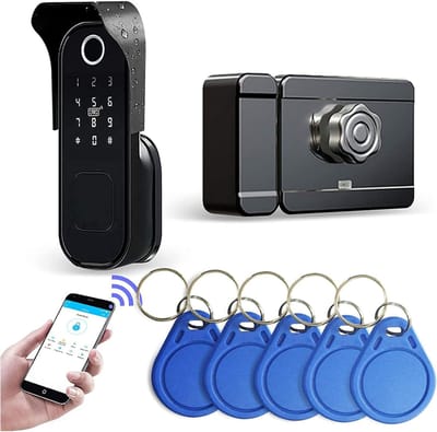 SVN® Deurslot Buitendeur - Smartlock - Slim Deurslot Met Vingerdrukherkenning - Codeslot - Blauw/Zwart - 4cm x 10cm x 18cm