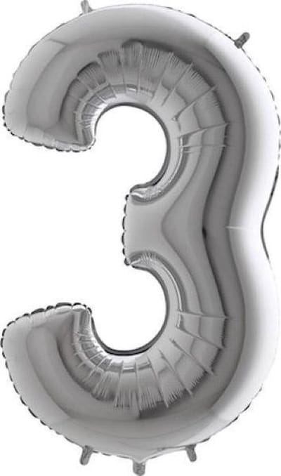 Folieballon - Cijfer 3  - zilver - Grabo Balloons -66cm