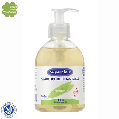 Marseille vloeibare zeep 300ml | Verrijkt met essentiële olie van citroengras en glycerine | Superclair