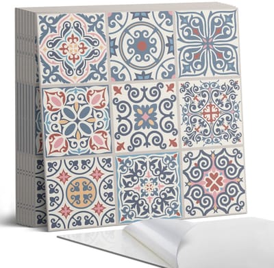 Coloray Plaktegels - Mozaïekpatronen Portugese Tegels - 30 cm x 30 cm - Blauw Plaktegels - 9 stuks - Vierkant PVC Tegels - Plaktegels Keuken - Zelfklevende Vloertegels - Vinyl Tegels Zelfklevend - Zelfklevende Tegels