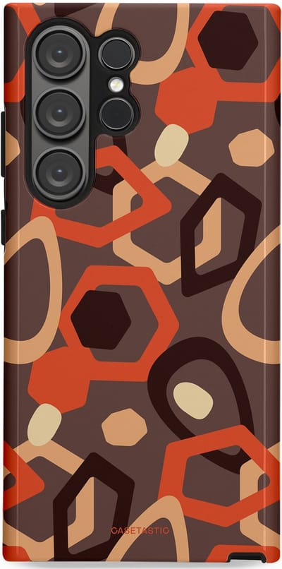 Casetastic hoesje geschikt voor Samsung Galaxy S23 Ultra - Dubbellaagse bescherming - Abstracte Retro Vormen - Fashion Case - Donkergrijs Terracotta Taupe