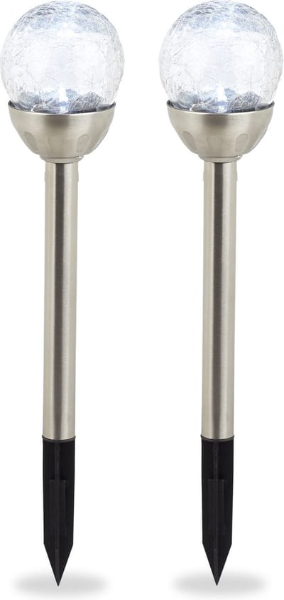 solar tuinverlichting zonne-energie - set van 2 - wit licht - waterdicht - grondspies - zilver