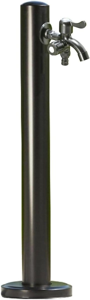 Moderne Tuinfontein - Ronde Waterkolom - Buiten Decoratie - Dubbele Kraan - 60 cm Hoog - Zwart