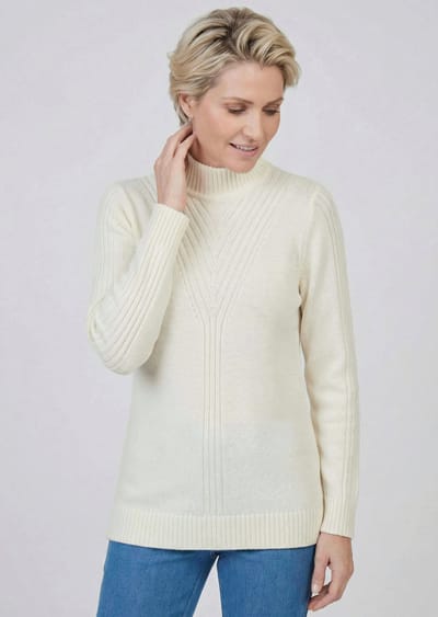 Tricot pullover met opstaande kraag en geribd patroon - gebroken wit - Gr. 19 van Goldner Fashion