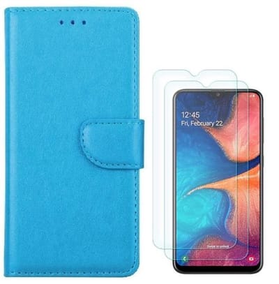 hoesje Geschikt voor: Samsung Galaxy M20 Portemonnee Turquoise met 2 stuks Glas Screen protector
