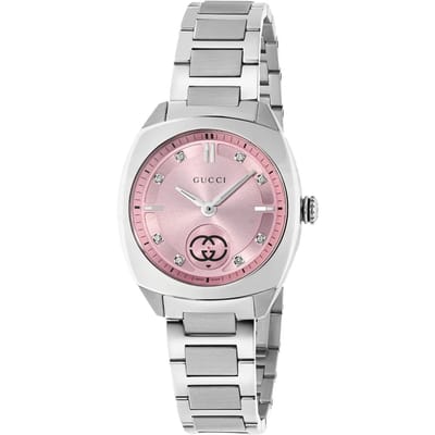 Gucci YA142511 In elkaar grijpende Quartz dameshorloge 29mm - Elegant Zilverkleurig Timepiece